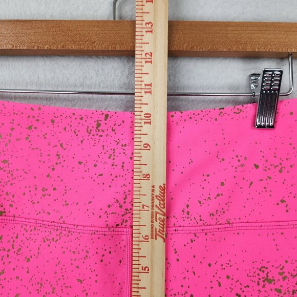 Zyia Pants Womens 6 8 Pink Gold Splatter Leggings Crop Mid Rise Athletic Running - Picture 5 of 11
